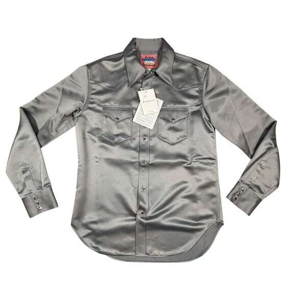 ACNE STUDIOS SHINY SILVER GRAY WESTERN SHIRT WITH SNAPS NWT SIZE MEDIUM - Picture 1 of 8